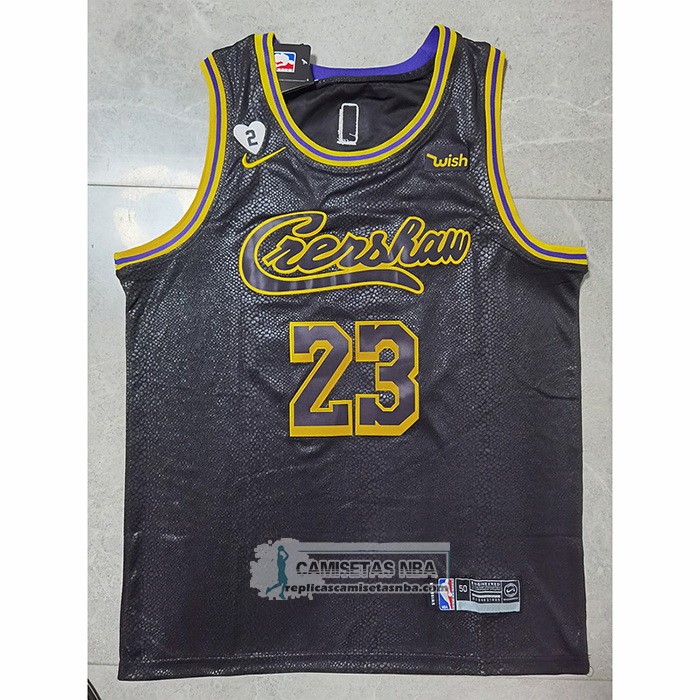 Camiseta Los Angeles Lakers LeBron James NO 23 Crenshaw Black Mamba Negro
